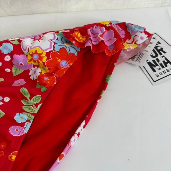 CALIFORNIA SUNSHINE Red Floral Bikini Ruffle Hipster Bottom NWT - Picture 5 of 9